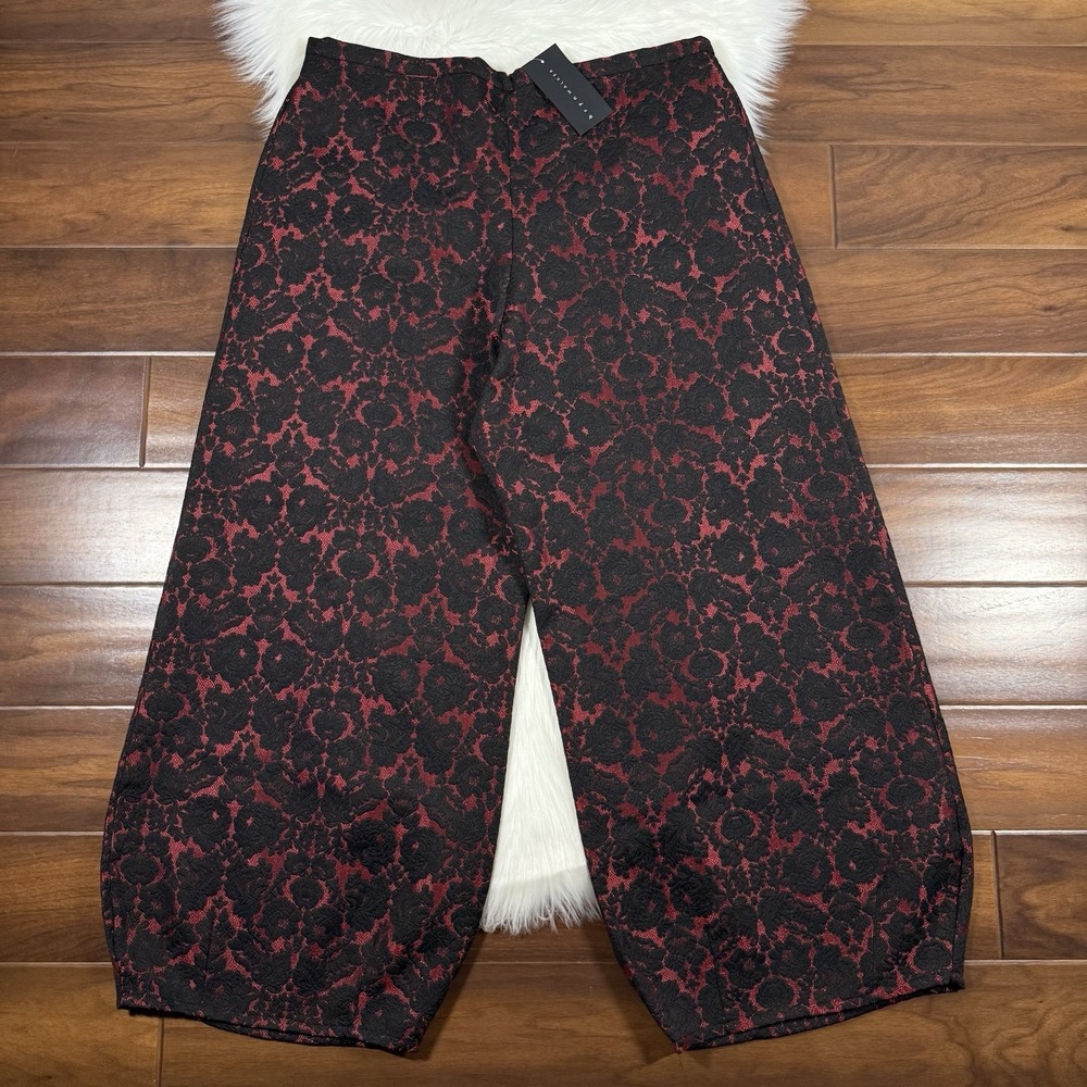 Bryn Walker Women Size XXL Red Black Rosa Nera Brocade Medina Lantern Leg Pants